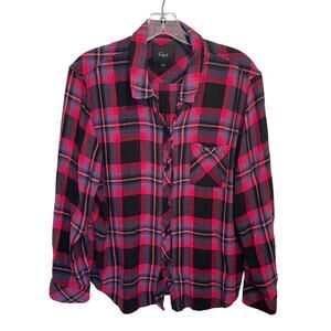 Rails Flannel Button Top Womens XL Dark Pink Plaid Classic Preppy Casual Shirt